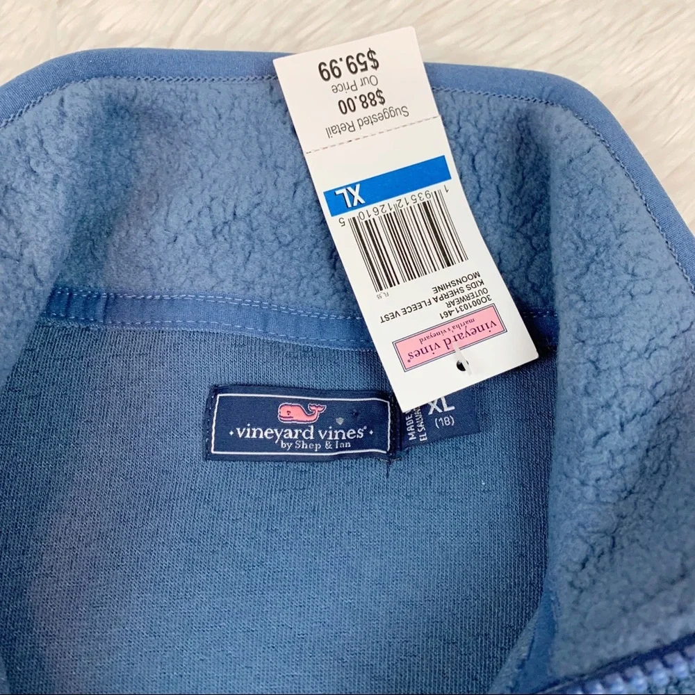 Vineyard vines boy's sherpa fleece vest outerwear full‎ zip pockets high neck